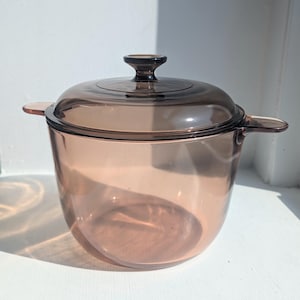 Vintage Corning Ware Vision 3,5 L buljonggryta och Pyrex Vision-lock | Amber Visionware från 1980-talet | V-2.5-C