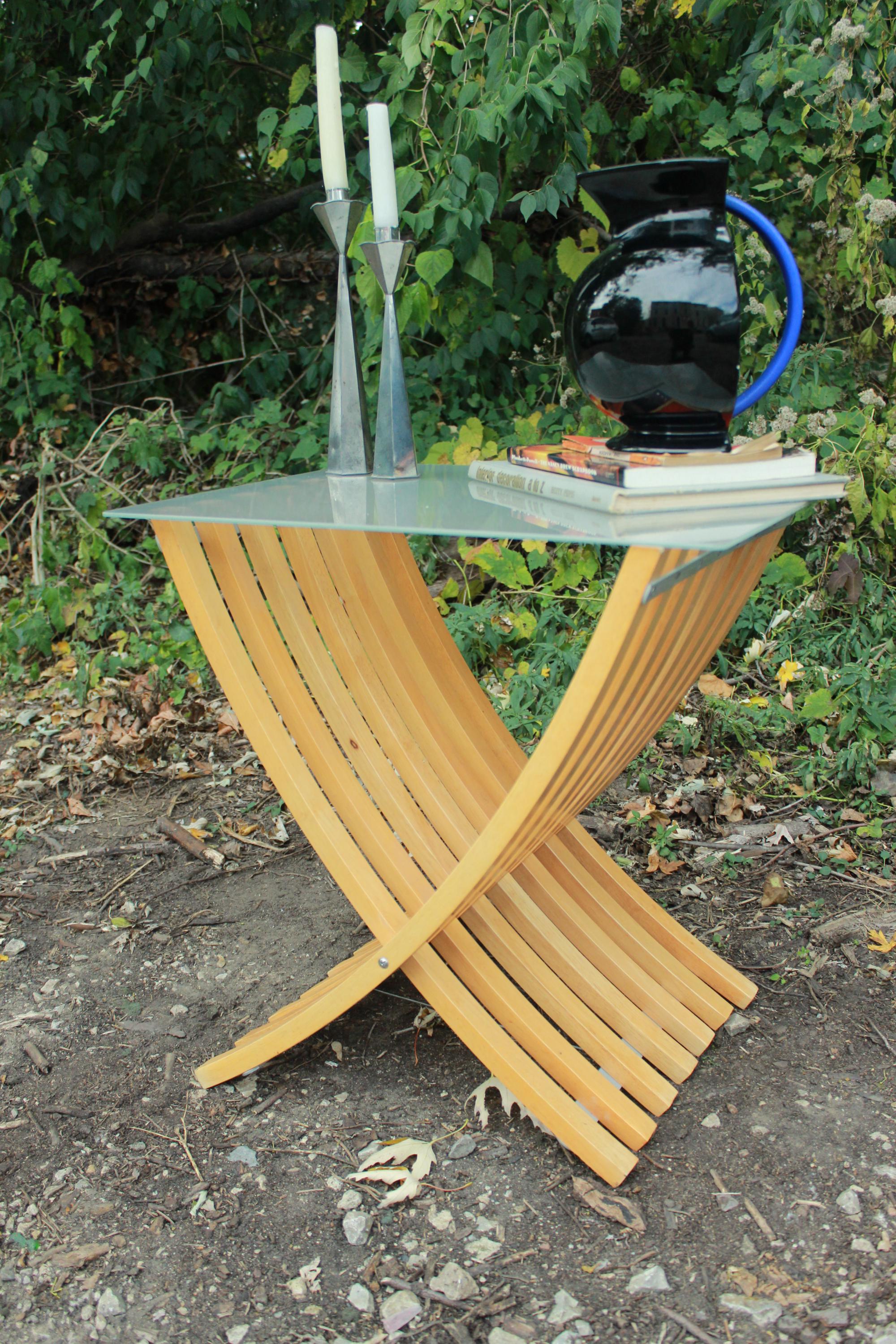 Vintage Ikea Ekeberg Side Table | Folding Beech Wood, Frosted