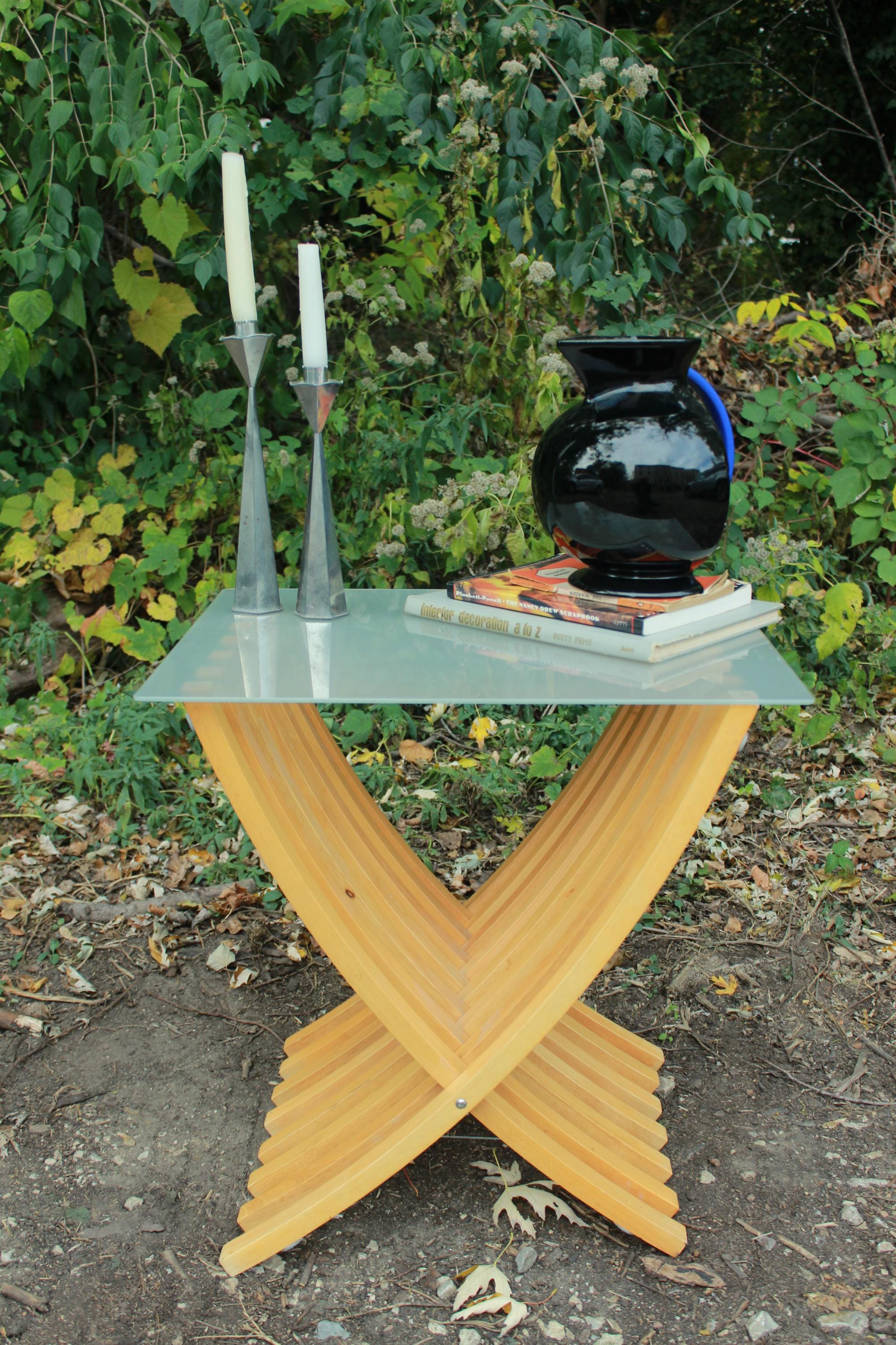 Vintage Ikea Ekeberg Side Table | Folding Beech Wood, Frosted