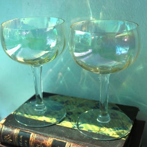 Pair of Iridescent Champagne Coupes | Vintage Cocktail Glasses