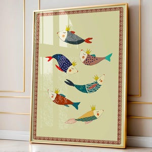 Gekrönter Fisch Kunstdruck: Verspieltes Kinderzimmer Wandbild (Digitaler Download)