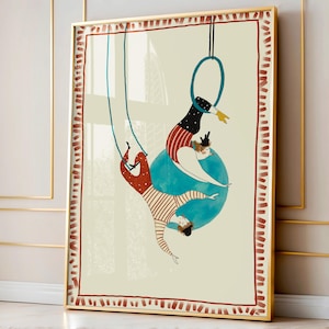 Vintage Circus Acrobat Art Print - Whimsical Digital Circus Digital Art- Digital Download - Nursery Wall Art - Printable Wall Decor