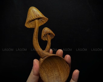Champignonlepel, handgesneden houten lepel, biologisch liefdes keukengerei, lepels met harten handvat, vintage serveerlepels, handgemaakte eco-cadeauset