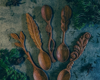 Handmade Wooden Spoons | 4 Designs I Natural Handcrafted Wooden Spoons, Handmade Designed Wooden Spoon,Vintage Serving Spoons