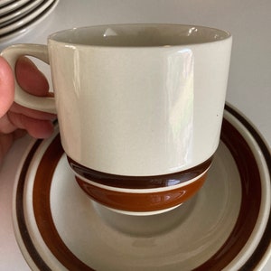 Vintage Handpainted Stoneware Coffee Mugs - Set of 4  - Made in Japan- 1970&#39;s Stoneware -  Beige and Brown Speckled Mugs Retro Mugs