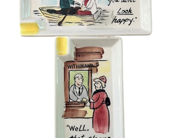 Vintage 1950s Comic Ashtrays Set: Humorous Cartoon Trinket Dishes