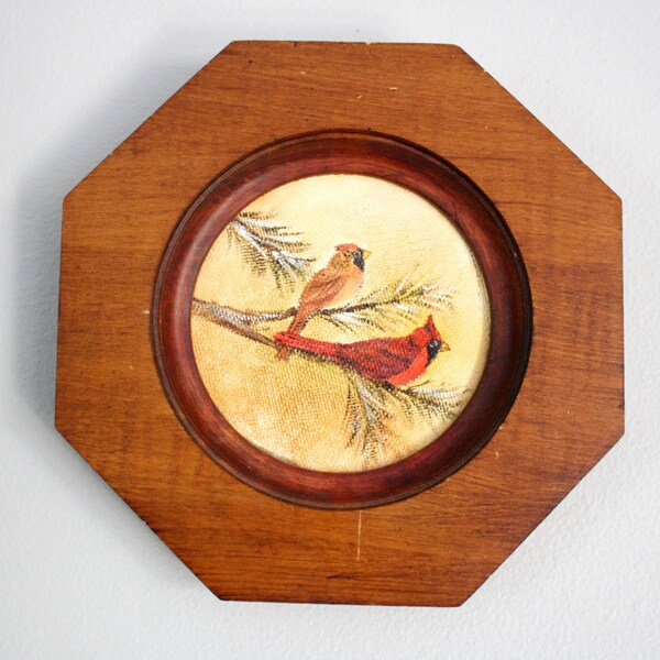 Small Cardinal Bird Painting in Wood Frame