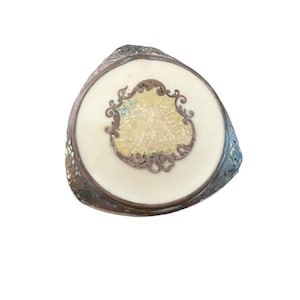Victorian Metal Filigree Makeup Powder Ivory Celluloid Tiny Compact