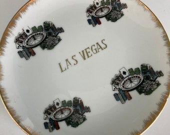 Vintage 1950s 1960s Las Vegas Souvenir Wall Plate - Roulette - Poker -Casino- The Strip