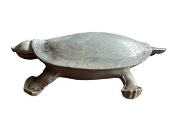 Vintage Turtle Silver Metal Match Striker Holder Incense Holder