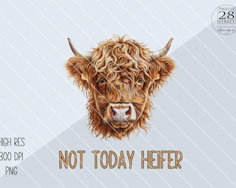 Not Today Heifer Highland Cow PNG, Funny Cow Design (Digital Download)