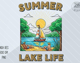 Sommer Leben am See PNG | Segelboot Urlaub Design (Digitaler Download)