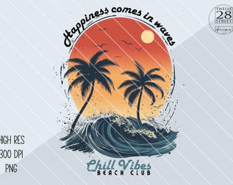 Chill Vibes Beach Club PNG, disegno di palma tropicale (download digitale)