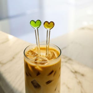 Handmade Glass Coffee Stirrer Spoons with Heart Figure – Set of 2 (21 cm) – Free Shipping