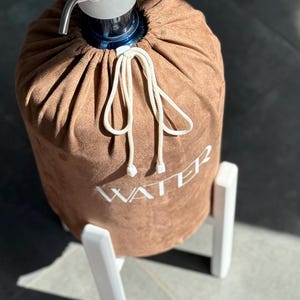 Brown Printed Fabric Water Bottle Cover. 5gal Top Spout Bottle Cover. 5 Gallon dispenser cover. Case Bottle. Water jug cover. Cooler cover.