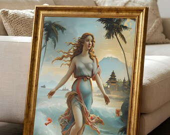 Lámina decorativa de Afrodita y Venus, Nacimiento de Venus Botticelli Bali, Decoración bohemia imprimible, Diosa, Descarga digital