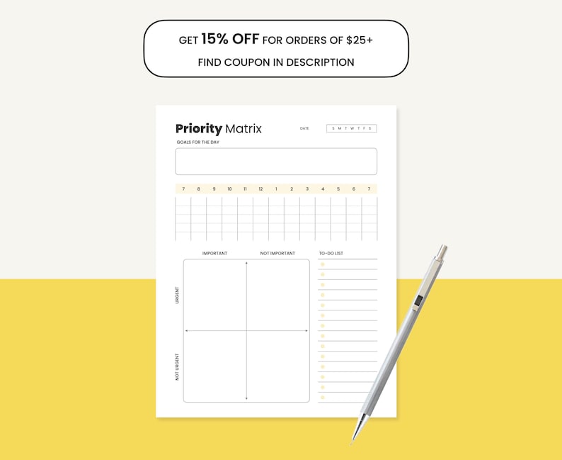 Priority Matrix Template: Printable Productivity Planner (letter, A4 ...