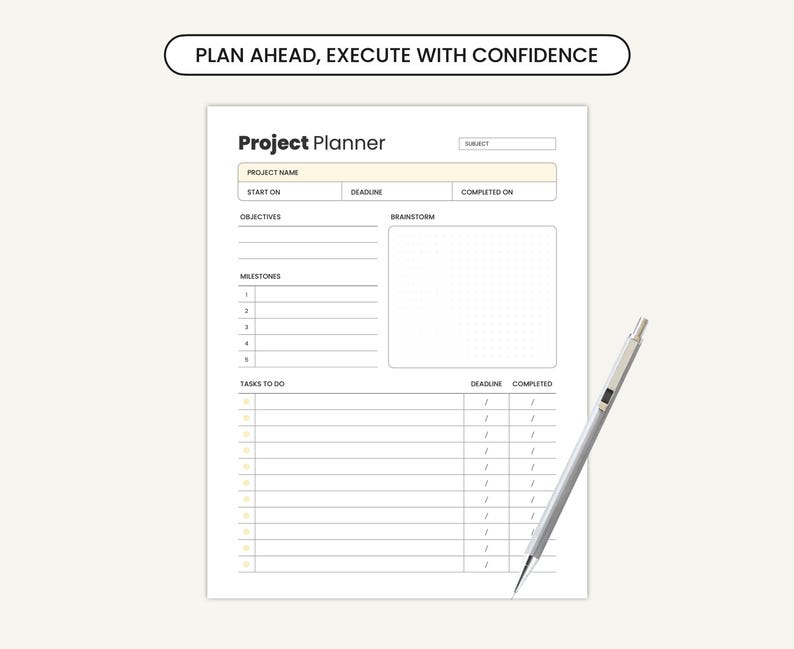 Basic Objective Planner Project & Essay Planner Printable Templates (letter, A4, A5) - Etsy