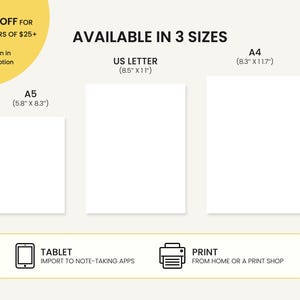 Może przedstawiać: Grafika przedstawiająca trzy r&oacute;żne rozmiary papieru do druku: US Letter (8,5 cala na 11 cali), A4 (8,3 cala na 11,7 cala) i A5 (5,8 cala na 8,3 cala). Grafika zawiera r&oacute;wnież ikony tabletu i drukarki, co wskazuje, że papier do druku można wykorzystywać zar&oacute;wno do cel&oacute;w cyfrowych, jak i fizycznych.