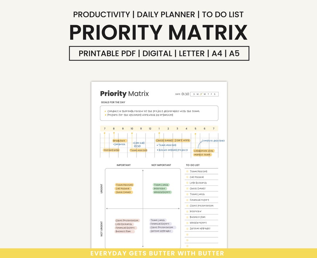 Priority Matrix Template: Printable Productivity Planner (letter, A4 ...