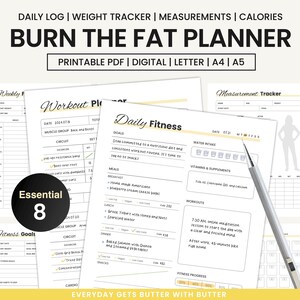 Planner Fitness Planner Printable Workout Planner Weight Loss Journal Weight Loss Tracker Measurement Tracker Fitness Tracker Templates