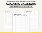 Academic Calendar Printable: Class Schedule, Exam Timetable (Digital Download)