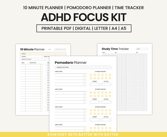 ADHD Focus Planner Kit: Pomodoro & Time Tracker (Printable PDF)