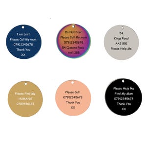 Personalized Round Pet ID Tag: Double Sided Custom Engraved Collar Tag