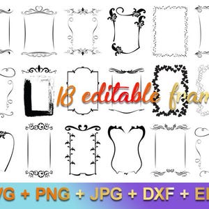Rectangle Frame Bundle, Vector design borders, 18 Picture frame svg, Transparent Background, Whimsical Frames , Clipart PNG, Frame svg