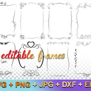 8 Frames clipart, Whimsical Frames Silhouette, No Background, Instant Download, Hand Drawn Frames, Frame PNG, Picture frame svg,