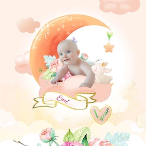 1st Birthday, Personalised portrait,  Kids Design Watercolor effect T-shirt transfer design PNG, Digital Download