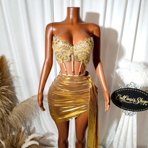 gold 2 piece dress Evening Gown Piece Gold Prom Dress Rachel Allan 70931 Beaded Slit Long Formal Evening Prom Dress