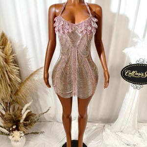Custom Color Halter Neck Pink Rhinestone Birthday Dress for Women, Party Dress Club Wear, Mini Dress for Prom Evening Ball Gown