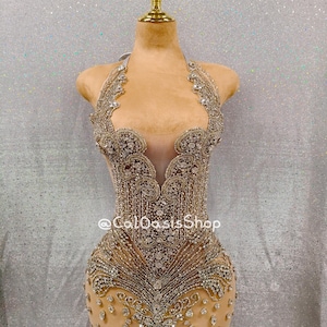 Haute Silver Birthday Dress for Women, Handmade Rhinestone Sexy Mini Party Evening Prom Dress, Sparkly Dance Outfit Costume Performance
