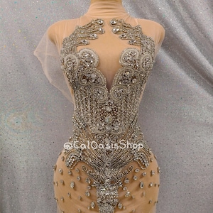 Silver Full Body Rhinestone Bodice Applique for Prom Dress, Rhinestone Applique Patch for Birthday Dress