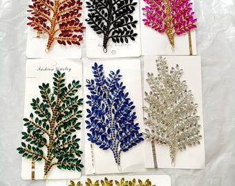 A Pair 3D Silver Rhinestone Leaf Embellishment for Dress DIY Beads Rhinestone Hair Accessories for Wedding Costume Black Sparkly Appliques