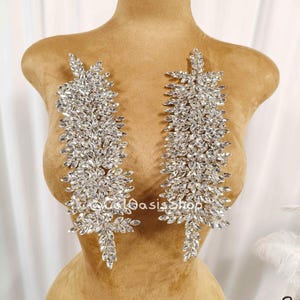 Sparkly 3D Rhinestone Applique Pair Bride Headwear : Silver Crystal Wire Wedding Embellishment