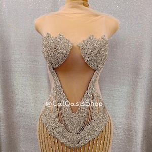 Deep V Cut Silver Rhinestone Bodice Applique Front for Dresses DIY, Beads Rhinestone Applique Patch for Birthday Party Dress