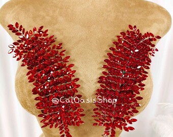 Sparkly 3D Rhinestone Applique Pair Bride Headwear : Red Crystal Wire Wedding Embellishment