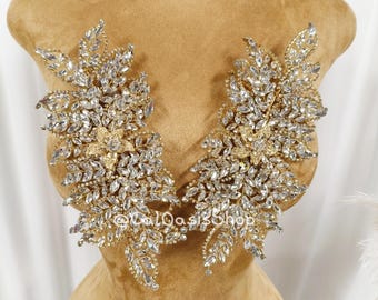 3D Silber / Gold Blatt Blume Strass Applikationen Paar: Kristall Hochzeit Haarschmuck