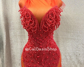 3D Red Beaded Bodice Applique: Sparkling Prom Dress Patch