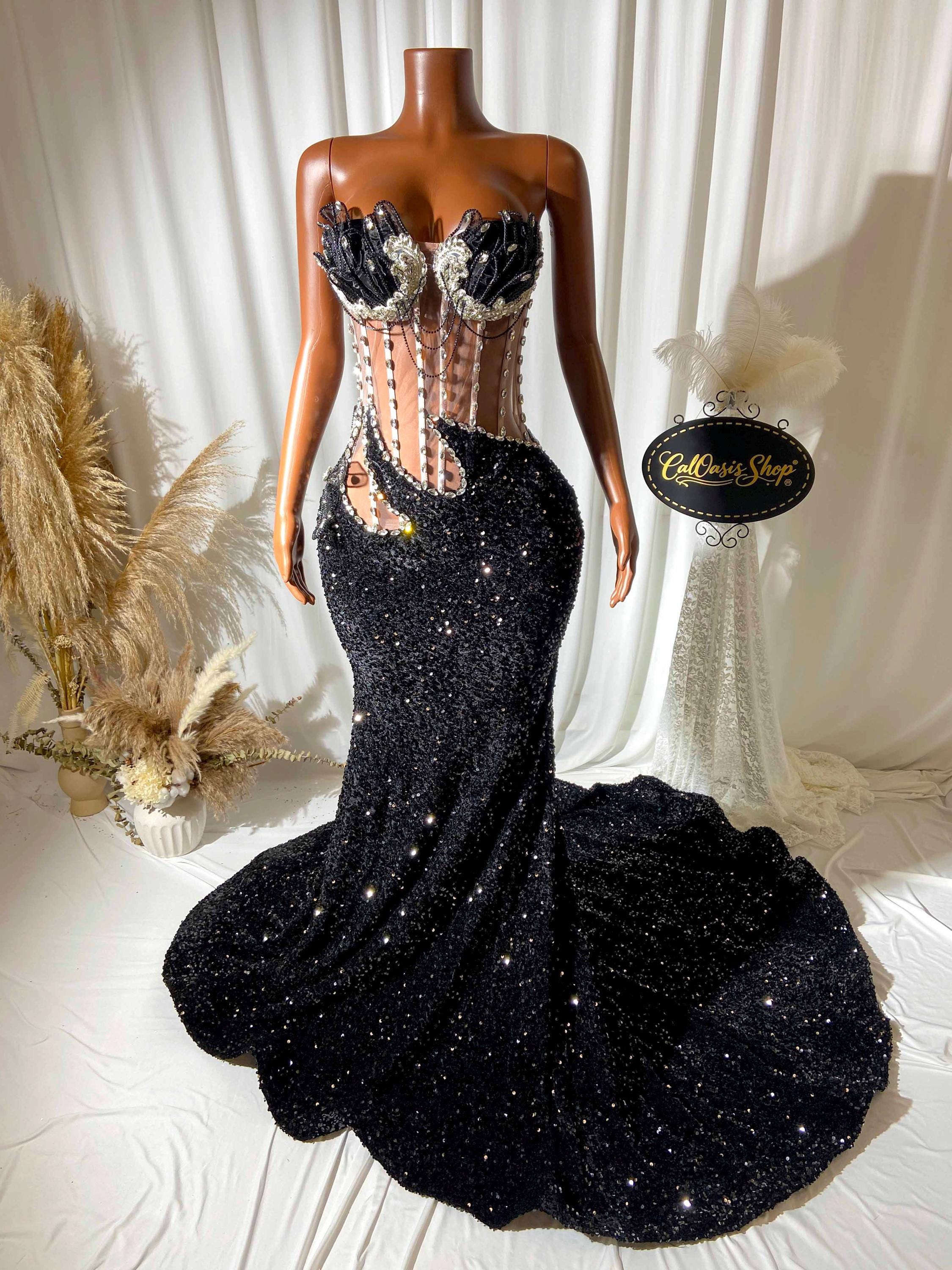 Luxury Black Rhinestone Beaded Maxi Dress Gown: Sparkly Glam Evening Prom  Dress for Women - Etsy