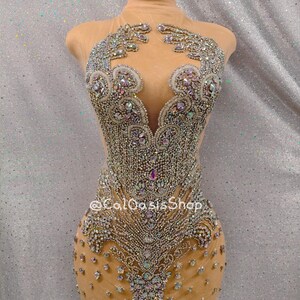Silver AB Rhinestone Applique Bodice for Women’s Dresses, Sparkling Beads Rhinestone Patch for Prom Evening Party Dress