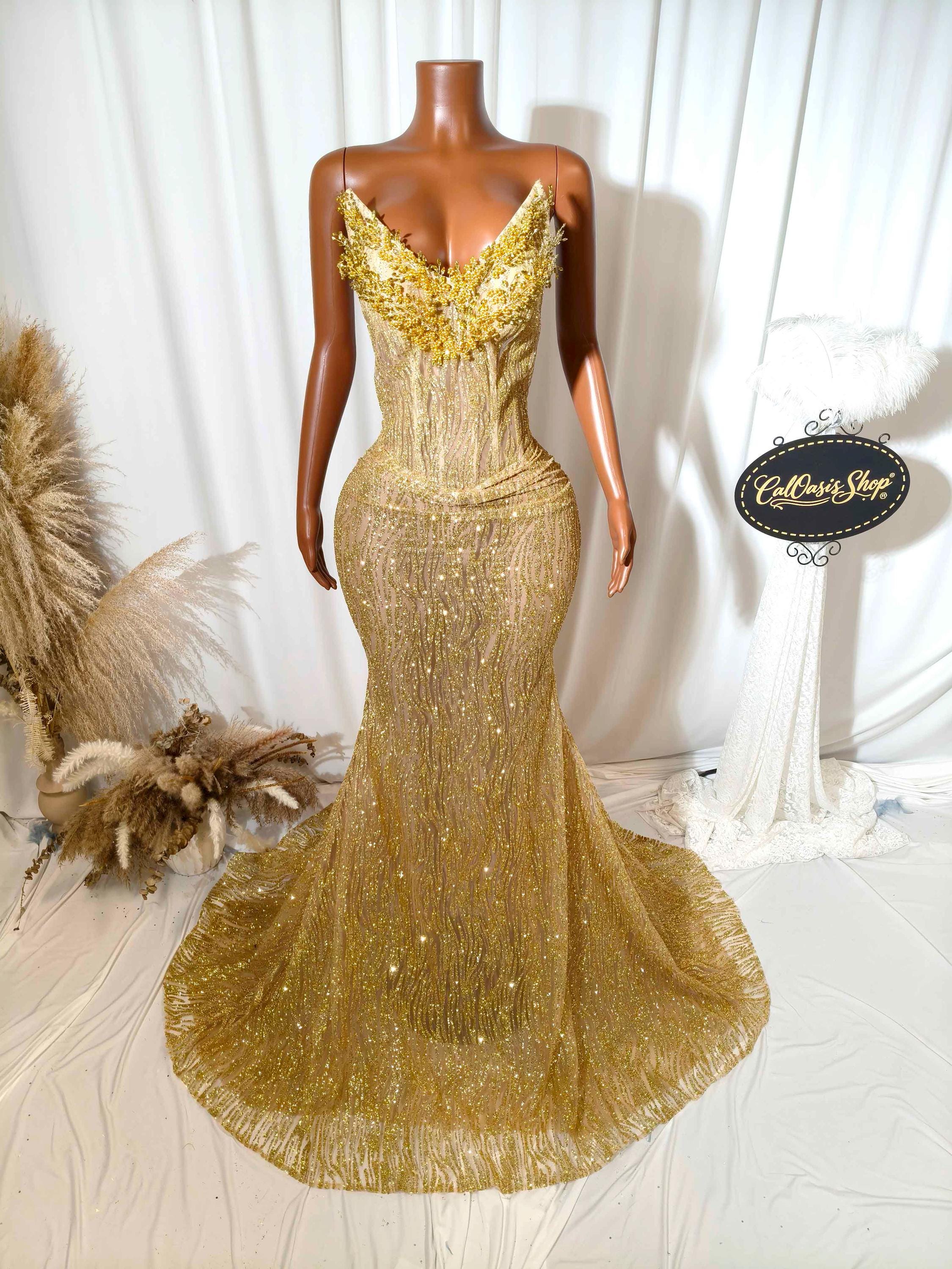 gold dress gown Rhinestone Bodycon Maxi  Glamorous Nude Illusion Strapless Gold / S with its A Golden Gown Crafted with Shiny