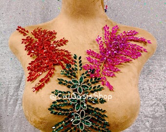3D Rhinestone Applique Pair: Red Crystal Wire Embellishment