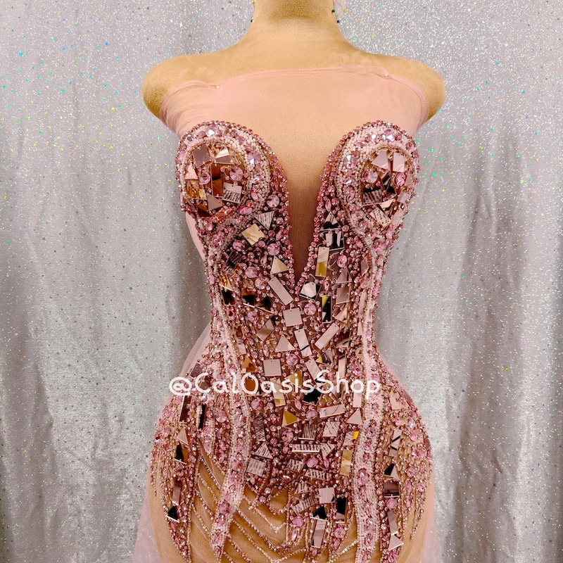 Fitted Rhinestone Mesh Dress
