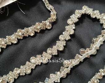 7 Options Crystal Rhinestone Trim: Luxury Silver Chain Applique, DIY Dress Embellishment