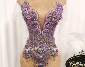 Custom Light Purple Full Body Rhinestone Bodice Appliques Front: Rhinestone Applique Patch for Dress DIY
