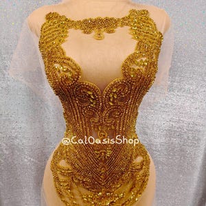 New Gold Rhinestone Crystal Full Body Applique Bodice for Women Dresses DIY, Beads Rhinestone Applique Patch for Dress Design