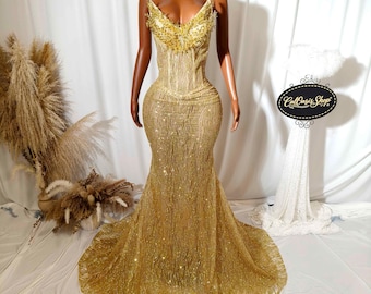 Elegant Gold Rhinestone Applique Prom Wedding Dresses: Sparkly Off the Shoulder Backless Evening Occasion Dress